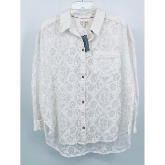 Anthropologie Pilcro Lace Button Down Blouse Size PS White Cotton Blend - Picture 1 of 9